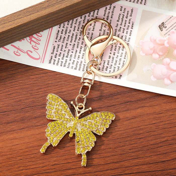 Wholesale Pink Rhinestone Butterfly Keychain Zinc Alloy Fashion Accessory MOQ≥2