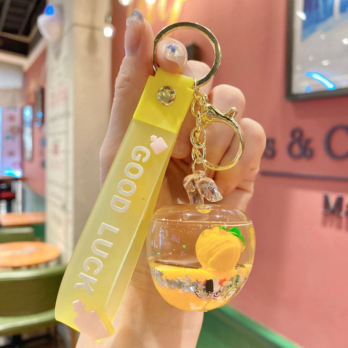 Wholesale Oil Floating Fruit Series Quicksand Apple Keychain JDC-KC-ShuoT010