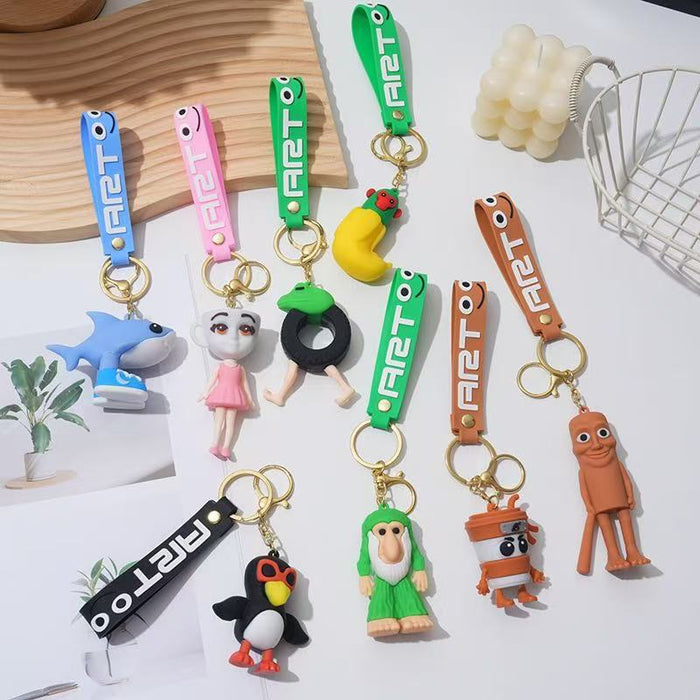 Wholesale Cute PVC cartoon hot-selling shark and stick figure keychains