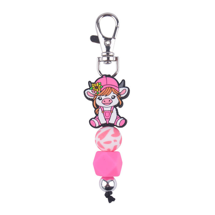 Wholesale Cartoon Cow Silicone Beaded Wrist Keychain JDC-KC-GuangTian039