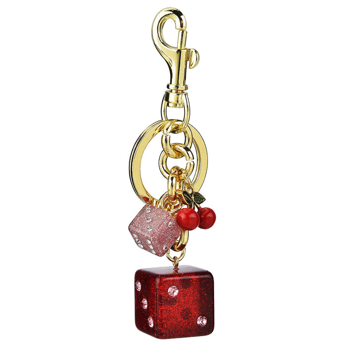 Wholesale dice bag hanging vintage cherry keychain pendant bag hanging dice glitter pink