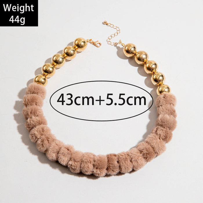 Wholesale Acrylic Beaded Choker Necklace Colorful Pom-Pom Design Fashion Jewelry Accessory MOQ≥2
