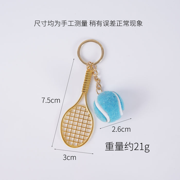 Wholesale Metal Tennis Racket Keychain Pendant Silver Blue Modern Minimalist Fashion Accessory MOQ≥2