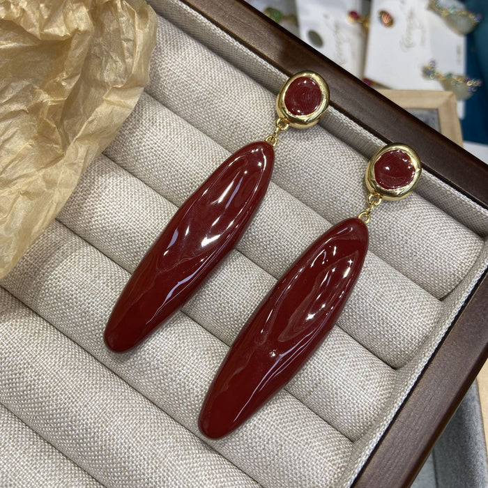 Wholesale wine red slender drop earrings  brass gold-plated earrings  ear jewelry