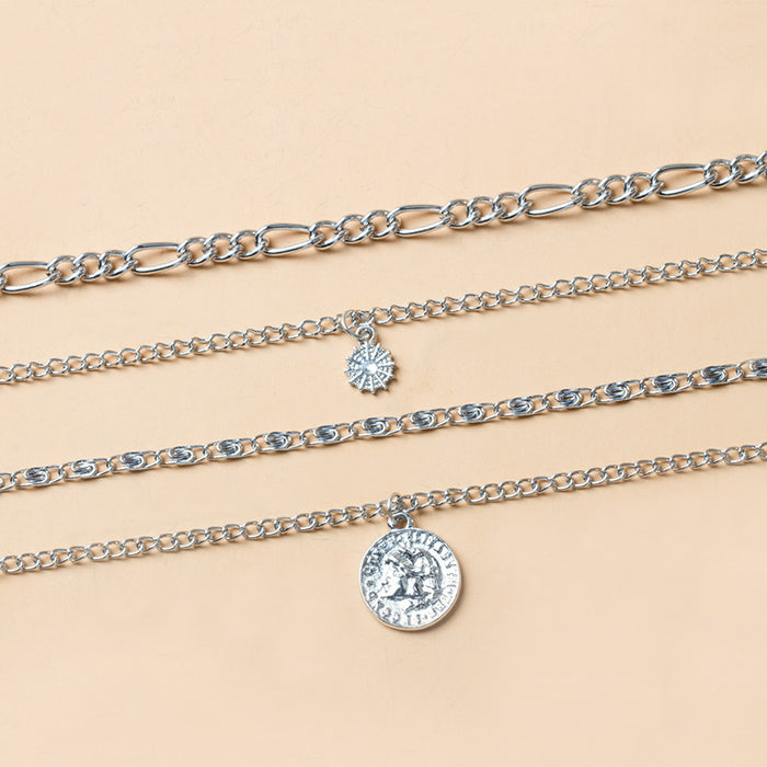 Wholesale New necklace punk style street photography portrait coin pendant metal exaggerated thick chain multi-layer necklace