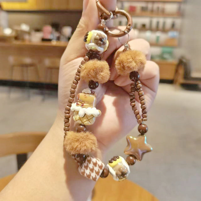 Wholesale Cartoon hot style plush beaded mobile phone chain keychain bag pendant