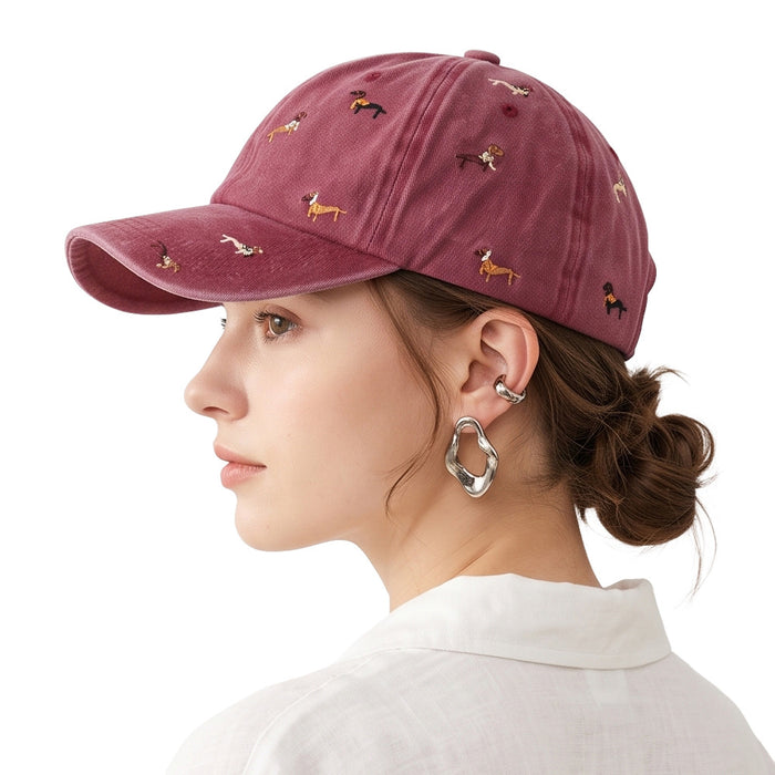 Wholesale Stylish Distressed Baseball Cap with Dachshund Embroidery American Retro Soft Top
