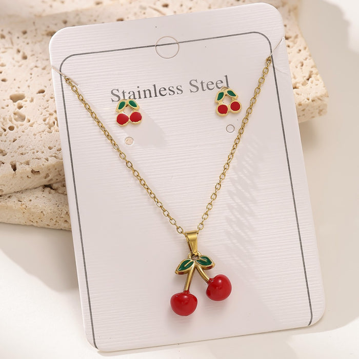 Wholesale Cherry pendant choker necklace stainless steel Earrings set