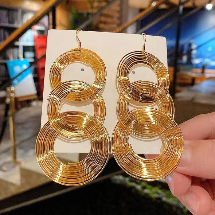 Wholesale Exaggerated Metal Retro Large Circle Long Earrings Pendant Earrings