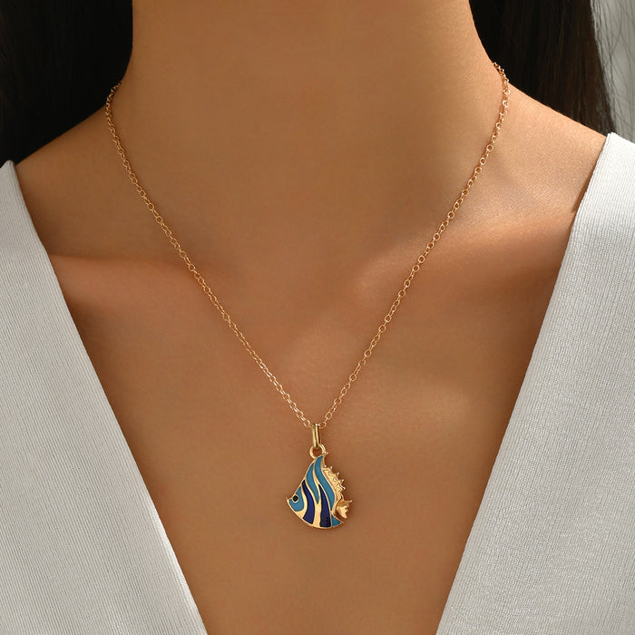 Wholesale Niche Design Shell Wave Necklace Fashion Drip Oil Conch Collar Chain