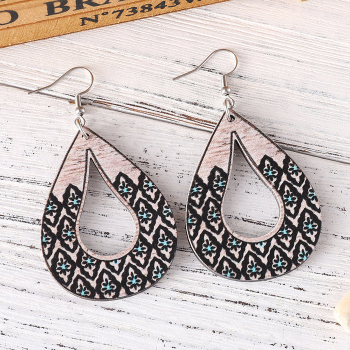 Wholesale Wooden Double Sided Water Drop Earrings JDC-ES-ChuLian016