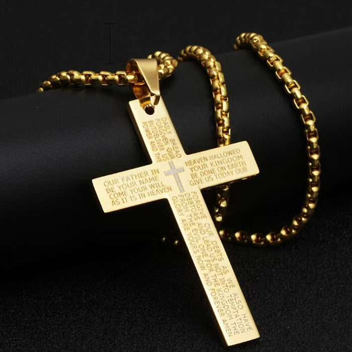 Wholesale Trendy new engraved stainless steel necklace, personalized and versatile, titanium steel cross pendant, engraved jewelry