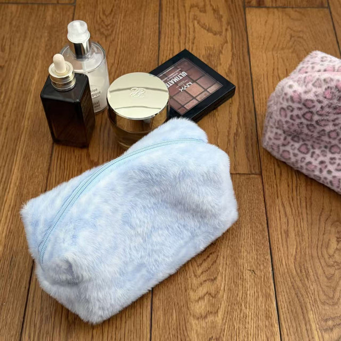 Wholesale Plush Pink Leopard Print Makeup Bag