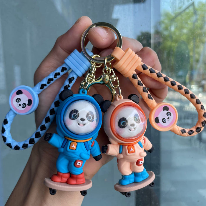 Wholesale Creative Skateboarding Panda Astronaut Keychain Car Key Pendant Bag Hanging Decoration Exquisite Small Gift Wholesale