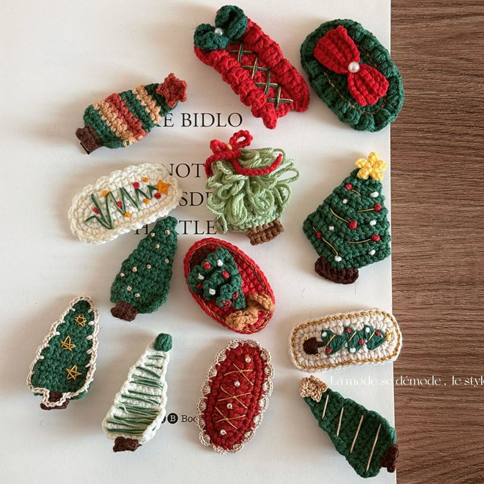 Wholesale Handmade Christmas Tree Dot Wool Hair Clips For Kids Holiday Everyday Styling Hair Accessory