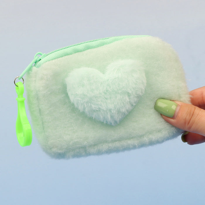 Wholesale Stylish Heart Shaped Plush Pouch For Women Coin Wallet Earphone Case Card Holder Gift Everyday Use
