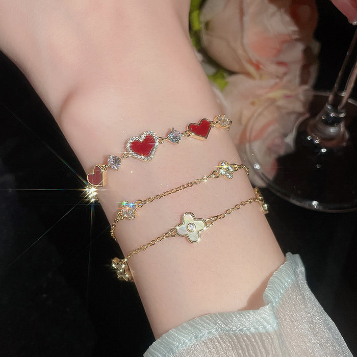 Wholesale Gold Plated Zircon Heart Bracelet Stylish Women' s Fashion Accessory