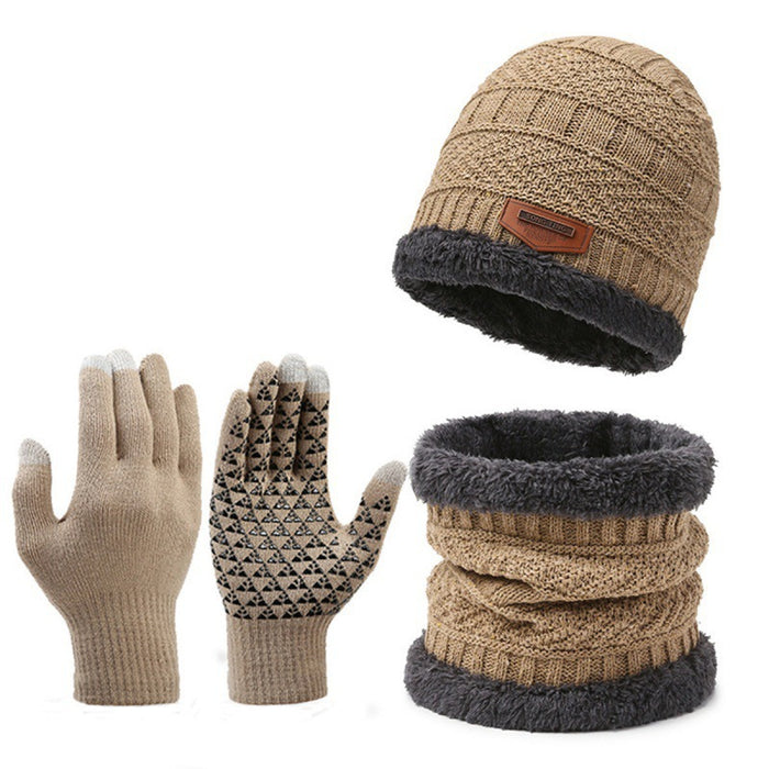 Wholesale three-piece knitted hat winter warm hat non-slip touch screen gloves