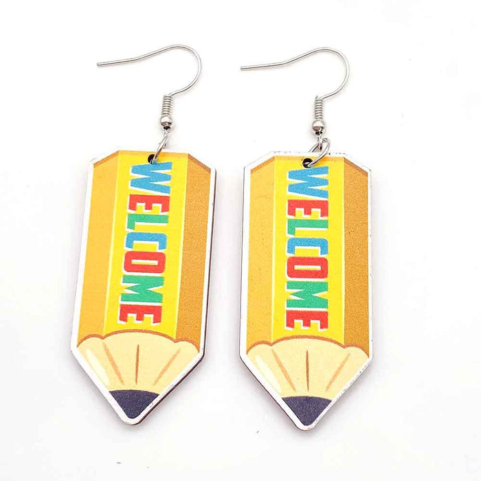 Wholesale Teachers'  Day Earrings Pencil Alarm Clock Wooden Earrings School Season Student Earrings