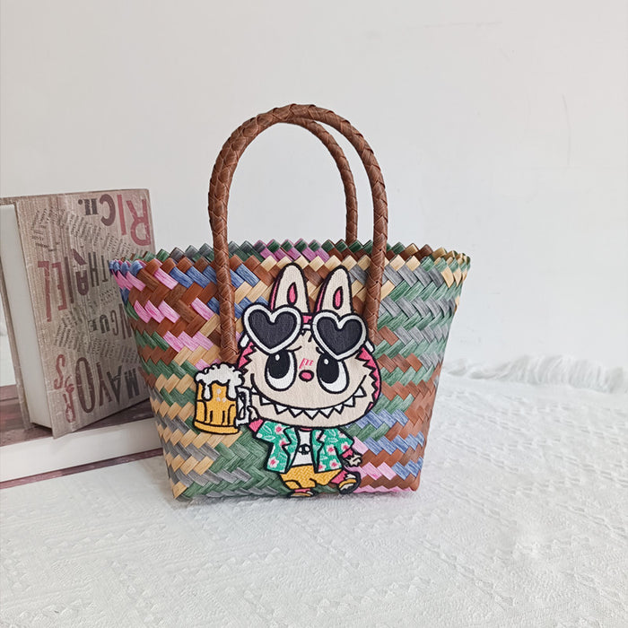 Wholesale Woven Basket Bag Shoulder Hand Bag Cute Rattan Cloth Cartoon Woven Bag