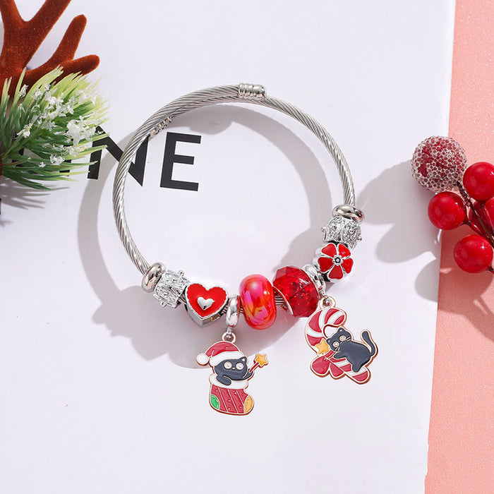 Wholesale Stainless Steel Cute Black Cat Pendant Bracelet MOQ≥2