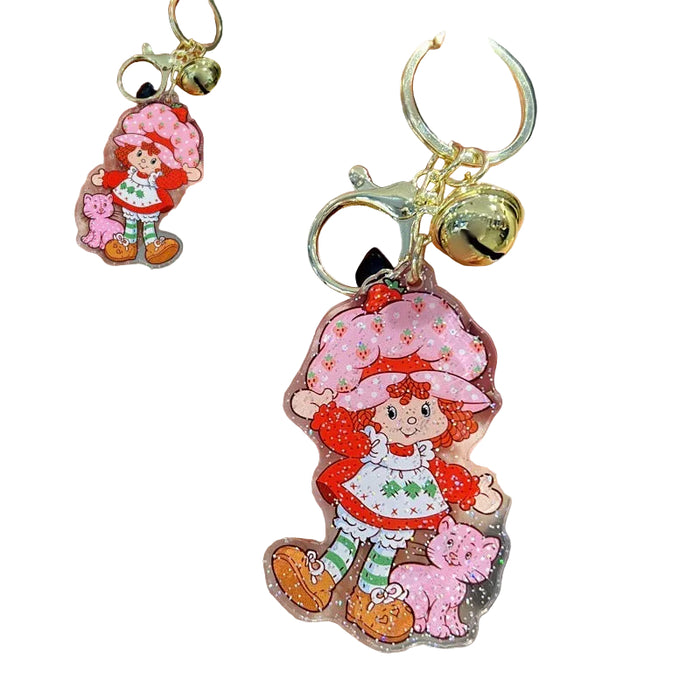 Wholesale 5 PCS Cute pink acrylic keychain with fine shimmer