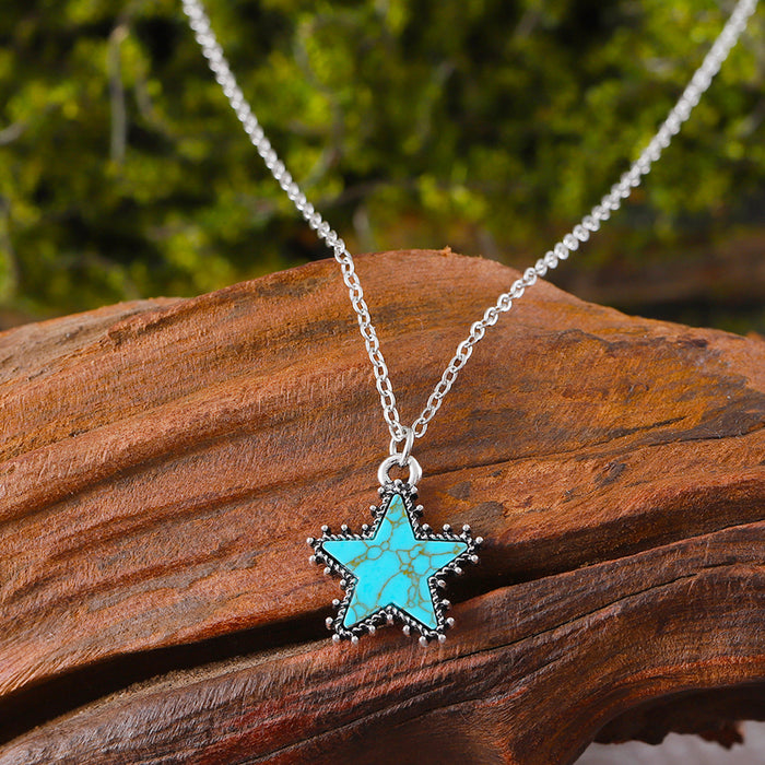 Wholesale Cactus Star Bull Head Heart Turquoise Earrings Necklace Set Simple Color Alloy Jewelry