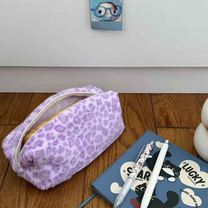 Wholesale Plush Leopard Print Pencil Bags