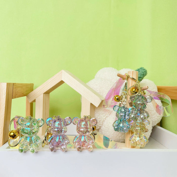 Wholesale Colorful Crystal Sitting Bear Keychain Pendant Couple Car Keychain Cute School Bag Hanging Small Gift