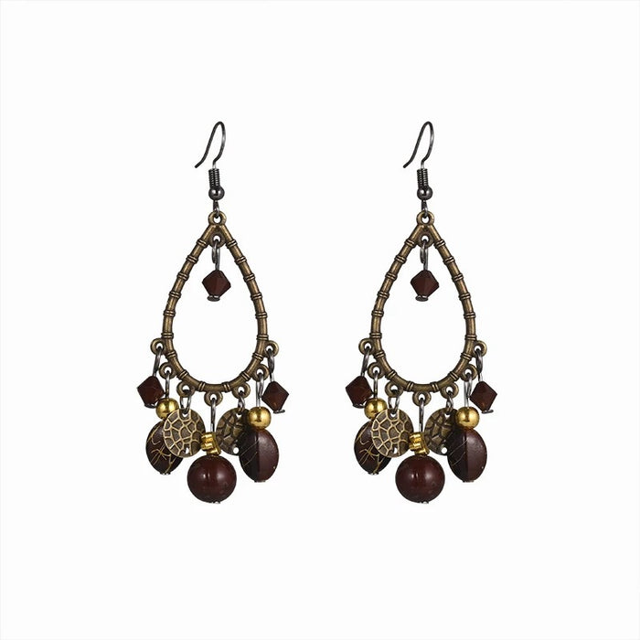 Wholesale Beaded tassel earrings, retro hollow water droplet earrings, long ear accessories