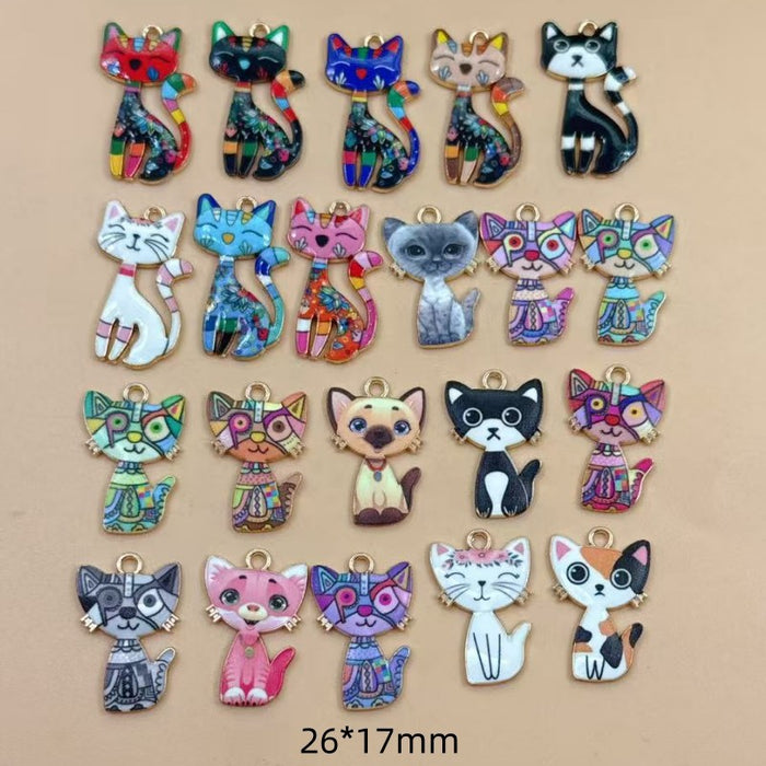 Wholesale 10pcs 21-color KC Gold Drop Oil DIY Creative Realistic Standing Cat Pendant Ornament