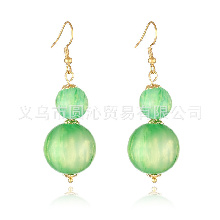Wholesale Simple colorful resin round bead earrings double bead earrings