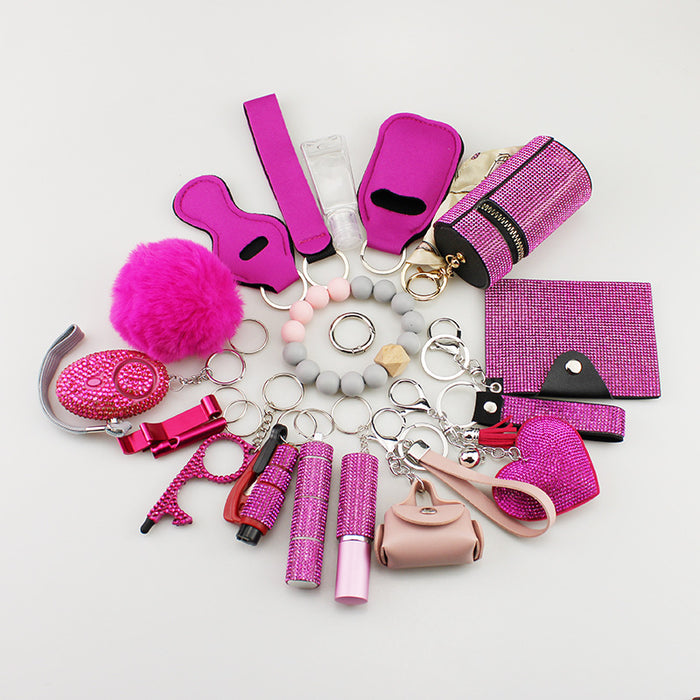 Wholesale Trendy 19 Piece Multifunctional Bag Charm Keychain Set White For Handbags Keyrings Jewelry Accessory Gift