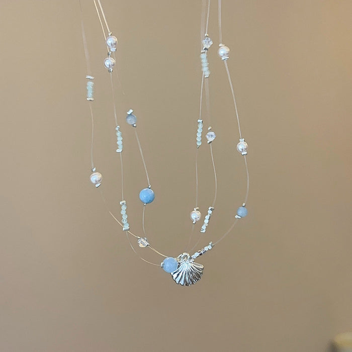 Wholesale Sea star shell pearl necklace, beach vacation layered collarbone chain, necklace accessories