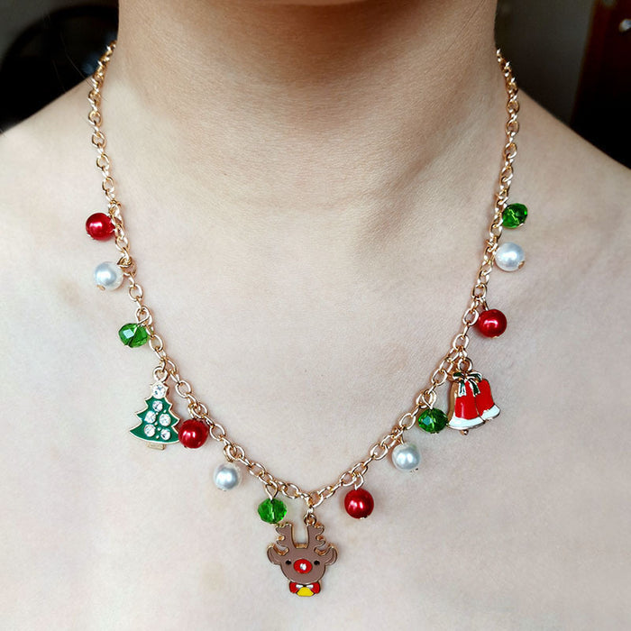 Wholesale Christmas Necklace Alloy Dripping Oil  Bell Snowflake Christmas Tree Necklace
