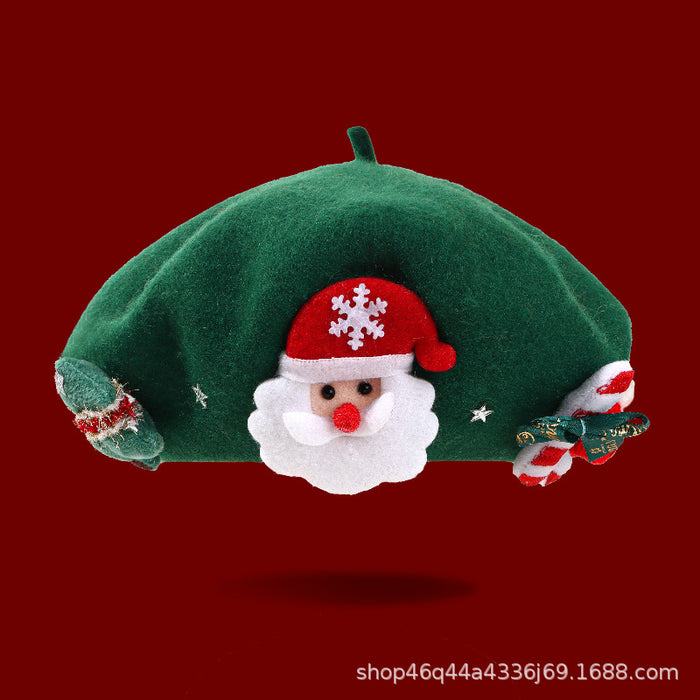 Wholesale Autumn and Winter Christmas Family Beret Sweet Kidsren' s Painter Hat Cute Versatile Warm Wool Red Hat for Girls