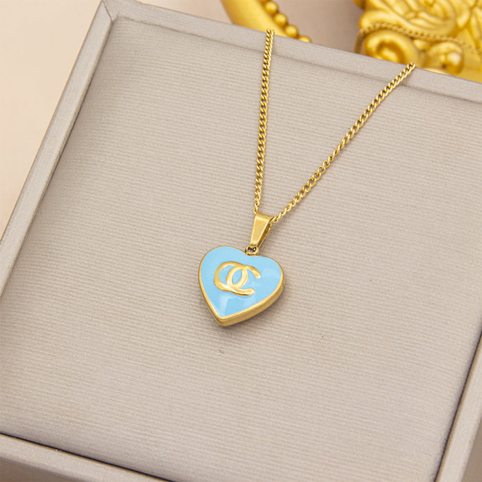 Wholesale Light luxury niche letter peach heart design, versatile and simple collarbone chain accessory