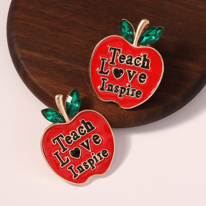 Wholesale dripping oil Apple letter alloy ear studs earrings for women