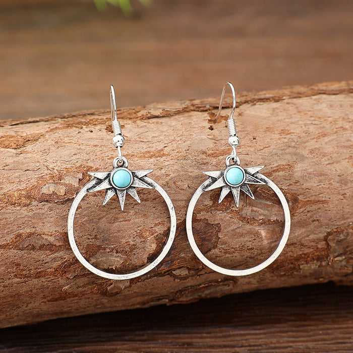 Wholesale Silver-Rimmed Starburst Turquoise Earrings