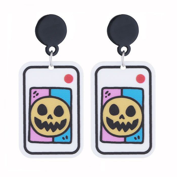 Wholesale  Series Earrings Acrylic Double-Sided Printing Funny Skull Pumpkin Cartoon Earrings