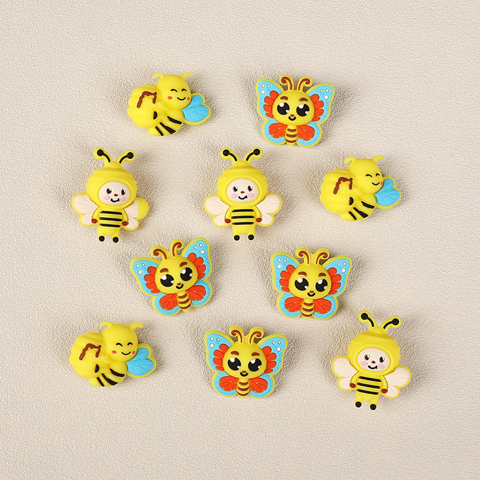 Wholesale 20pcs Cartoon bee silicone beads jewelry loose beads children DIY bead pen three-dimensional silicone beads