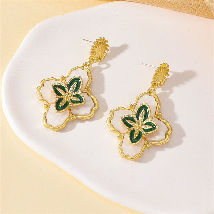 Wholesale French Vintage Floral Earrings Green Zinc Alloy Trendy Jewelry Accessory MOQ≥2