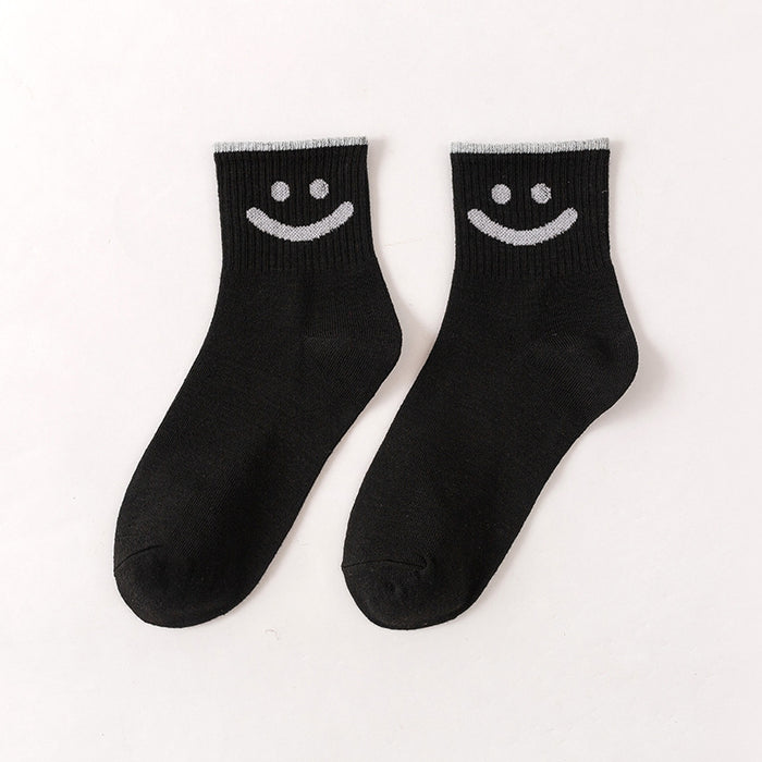 Wholesale of 10pcs Solid Color Cute Smiling Women's Mid Length Socks JDC-SK-Miqi006