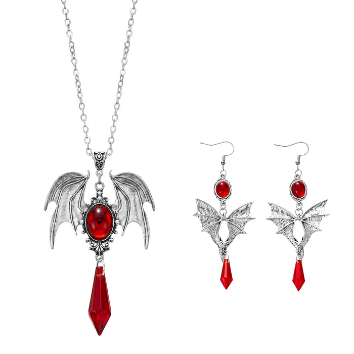 Wholesale  Bat Wing Necklace Earring Set Alloy Crystal Pendant Trendy Party Jewelry Accessory