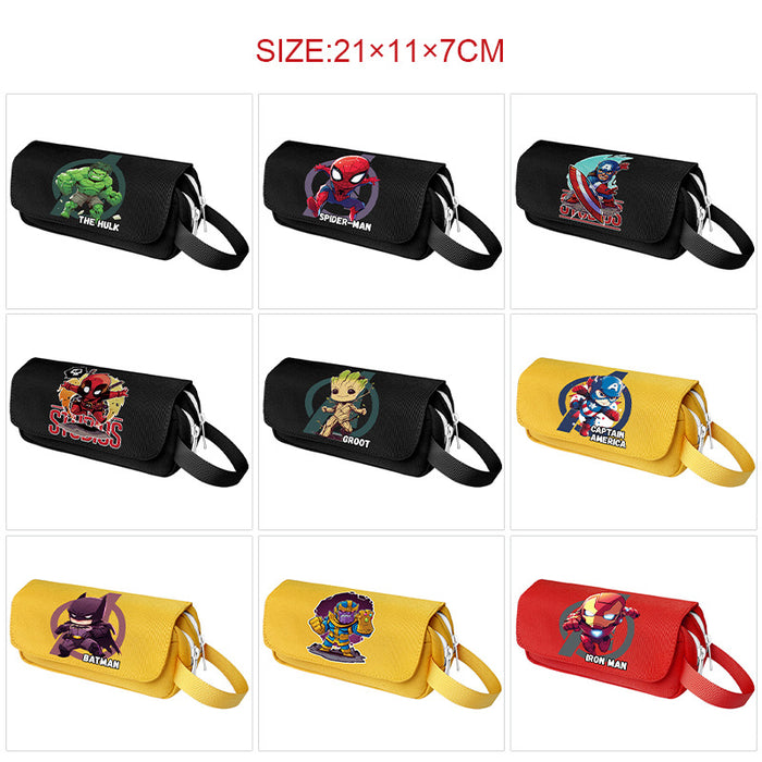 Wholesale Cartoon Canvas Pencil Case Double Layer Large Capacity Waterproof With Handle For Students