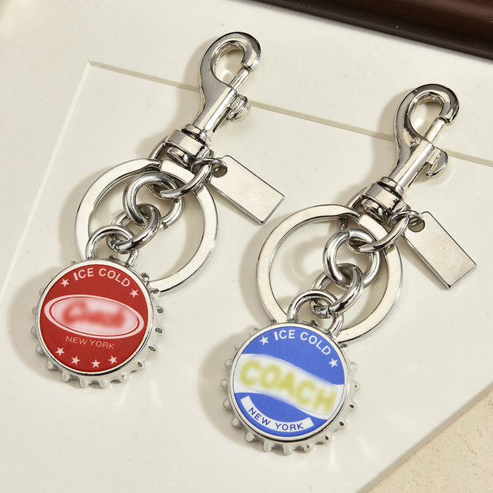 Wholesale Beer Bottle Cap Keychain Red Alloy Retro New York Bag Charm