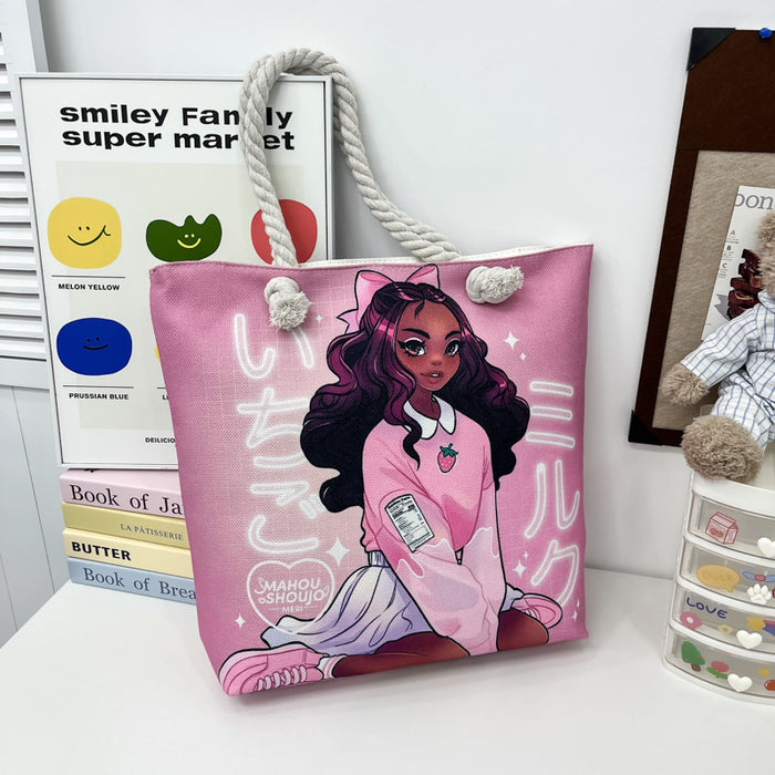 Wholesale Tourist shopping bag Tote bag Printed thick rope large capacity canvas bag Versatile creative handbag