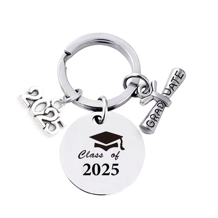 Wholesale Graduation Season Gift Stainless Steel Keychain with Engravable Metal Keychain Backpack Pendant