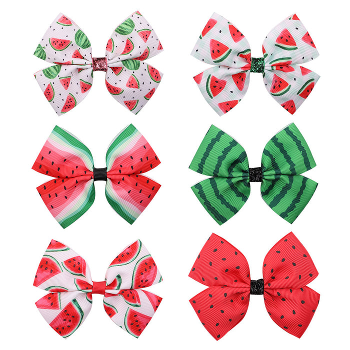 Wholesale Polyester Fruit Print Fabric Bow Hair Clip Set JDC-HC-Xiane019