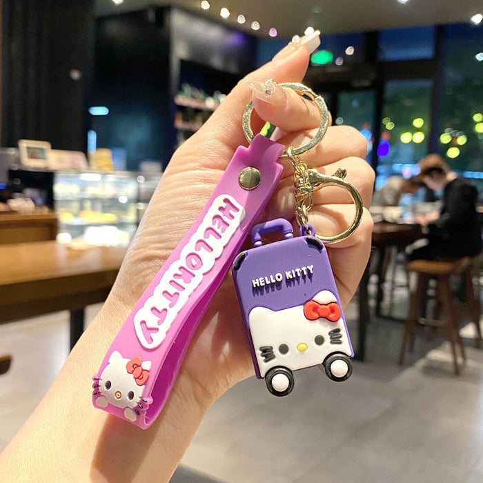Wholesale Cute Cartoon Cat Luggage Keychain Pendant Soft Rubber Bag Charm Red Travel Accessory Gift